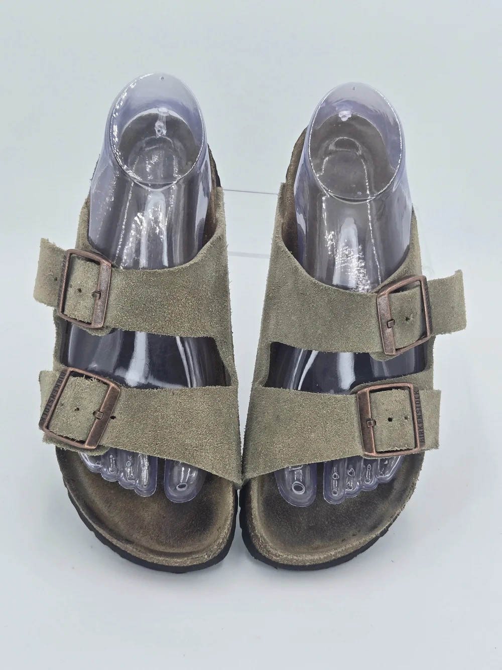 Birkenstock Arizona Two-Buckle Suede Slide Sandals in Taupe Women's Size 7-7.5 - Picture 2 of 14